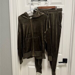 Lina Olive Velour Hoodie and Pants Set